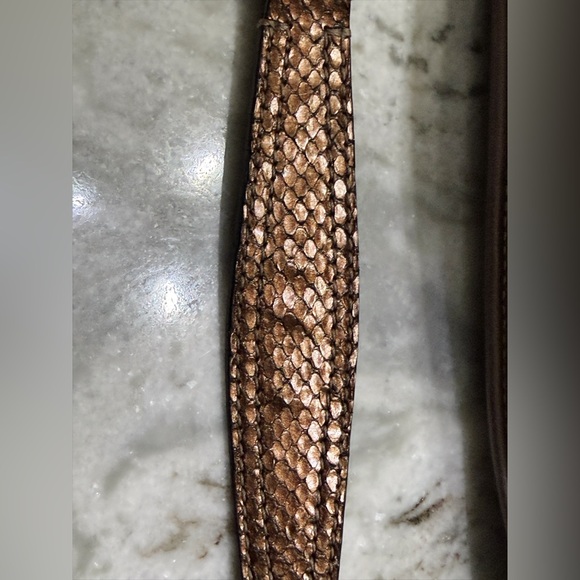 Coach Lurex Hobo Bag Metallic Tan Logo Print 8K37 | Gold Python Handle | EUC - Picture 8 of 10